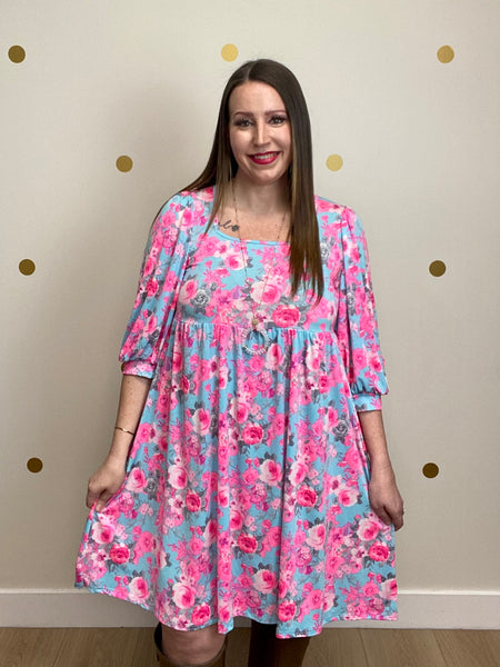 Aqua & Pink Floral Dress