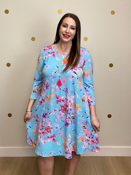 Aqua Floral Pocket Dress