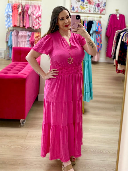 FINAL SALE Umgee Pink Fringe Maxi Dress