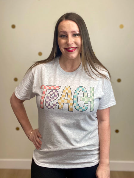 Grey Teach Checkered Tee