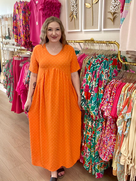 Orange Swiss Dot Maxi Dress