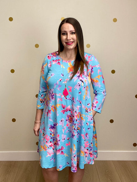 Aqua Floral Pocket Dress