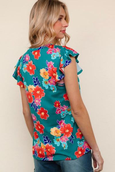 FINAL SALE Teal Multi Floral Print Top