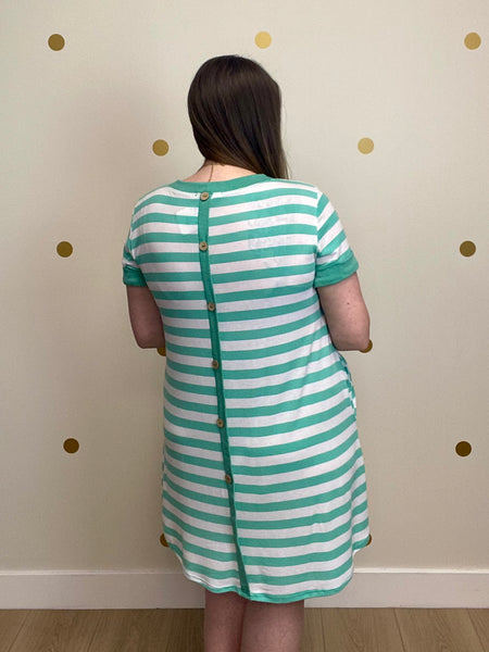 FINAL SALE Mint Striped Button Pocket Dress