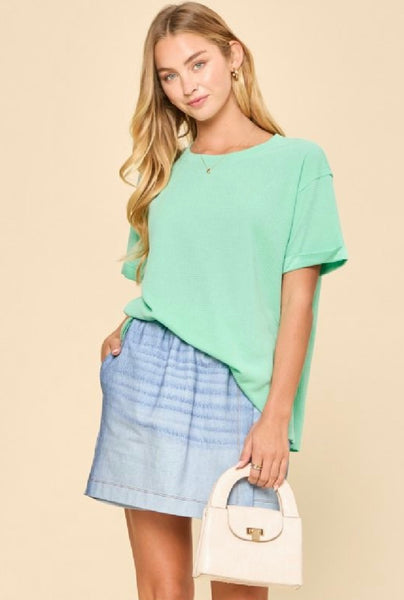 Mint Two Tone Waffle Top