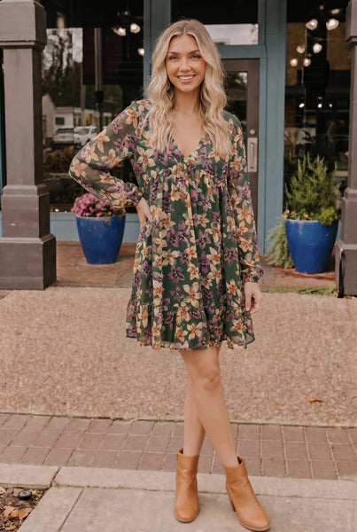 Forest Blooms Long Sleeve Mini Dress