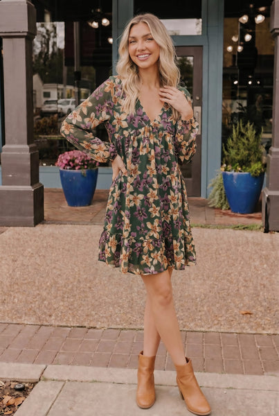 Forest Blooms Long Sleeve Mini Dress