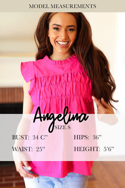 Find Yourself Fuchsia Geo Abstract V Neck Flutter Sleeve Top - Online Only!