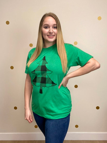 FINAL SALE Green Buffalo Plaid Christmas Tree Tee