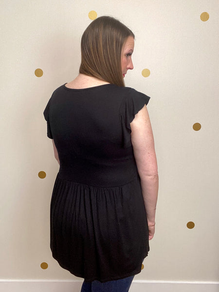FINAL SALE Black Ruffle Sleeve Top