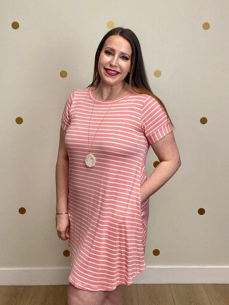 FINAL SALE Peach Striped Button Dress