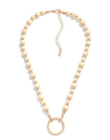 Ivory Wood Beaded Pendant Necklace