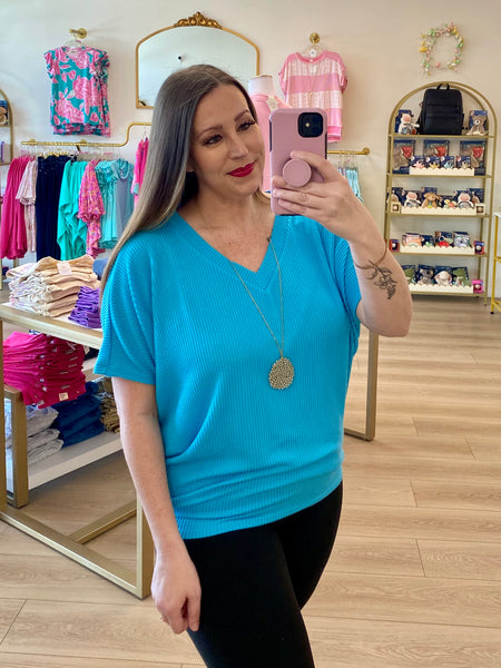 FINAL SALE Blue Textured Top