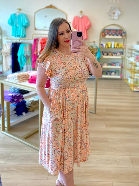 FINAL SALE Peach Paisley Pocket Dress