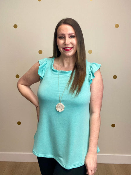 FINAL SALE Mint Ruffle Sleeve Top