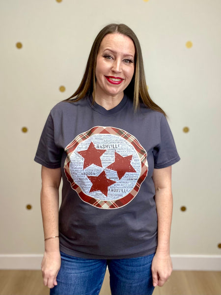FINAL SALE Charcoal Plaid Tristar Cities Tee
