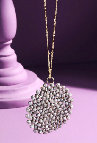 Grey Beaded Circle Necklace