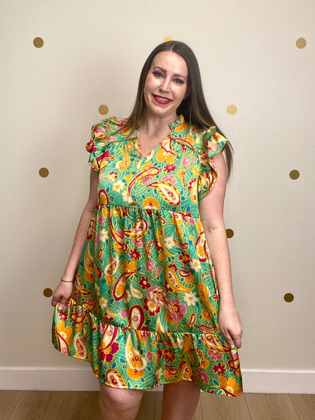 FINAL SALE Umgee Green Paisley Print Dress