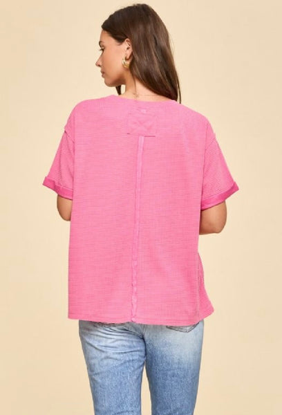 Pink Two Tone Waffle Top