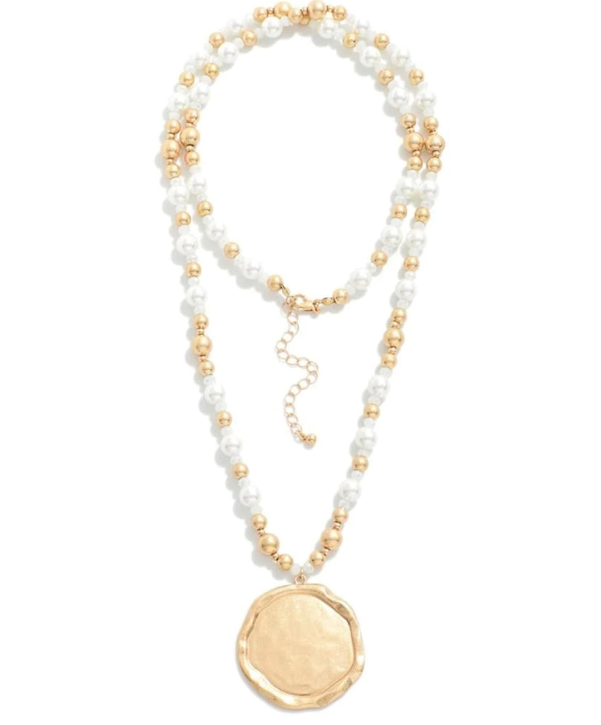 Gold & Pearl Beaded Pendant Necklace