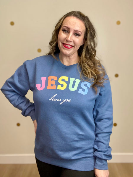 Blue Jesus Loves You Sweatshirt