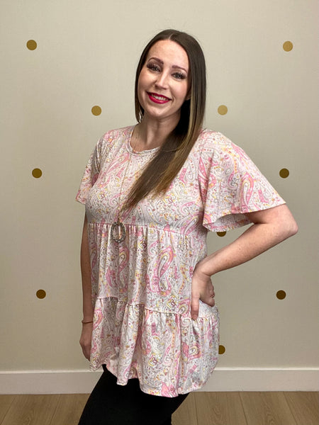 FINAL SALE Pink Paisley Tiered Top