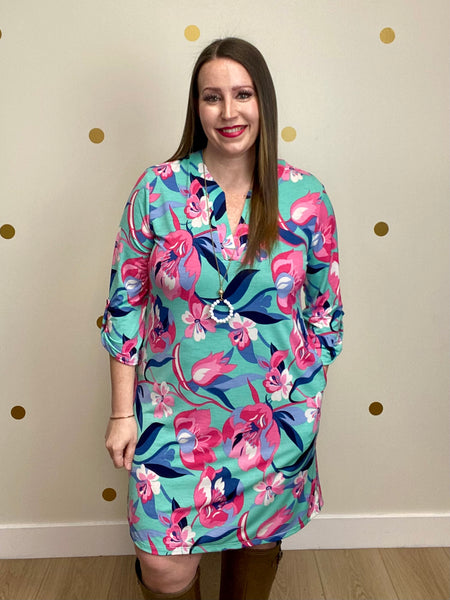 FINAL SALE Mint & Fuchsia Floral Dress