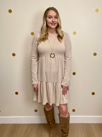 Taupe Ribbed Tiered Dress