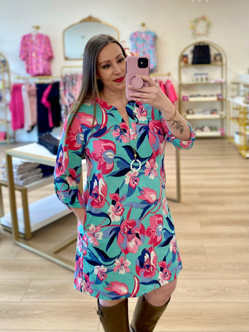 FINAL SALE Mint & Fuchsia Floral Dress