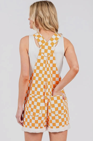 Orange Checkered Game Day Short Overalls