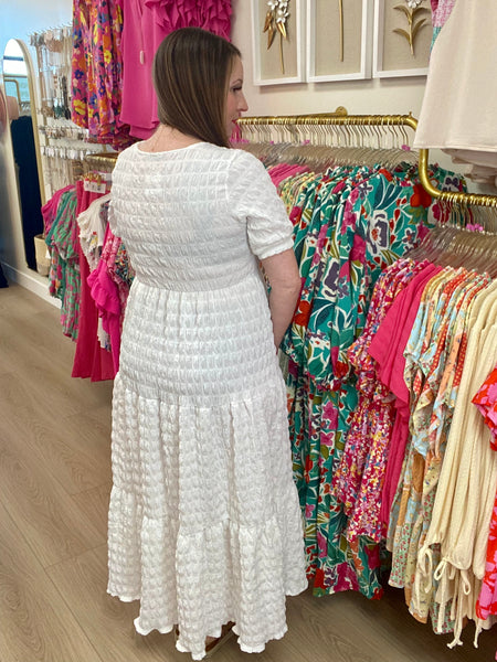 FINAL SALE White Textured Midi Dress