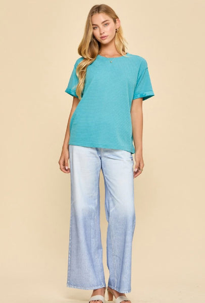 Teal Two Tone Waffle Top