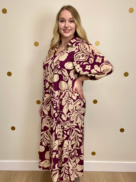 Umgee Plum Floral Print Midi Dress