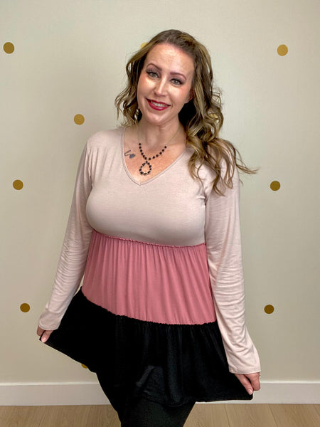 Black & Mauve Color Block Tiered Top
