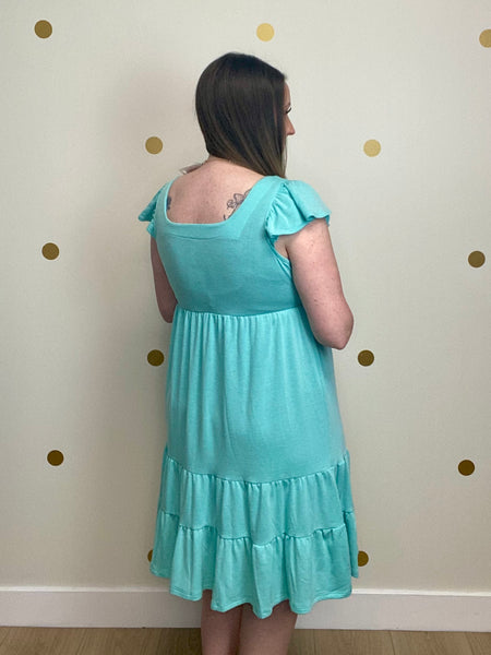 FINAL SALE Mint Tiered Ruffle Sleeve Dress