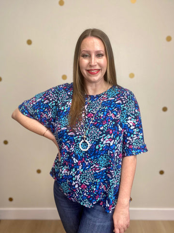 Navy Multicolor Print Top