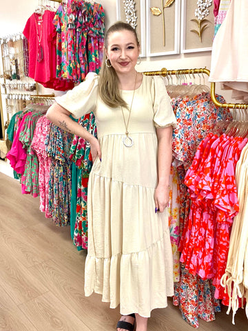 FINAL SALE Taupe Tiered Maxi Dress