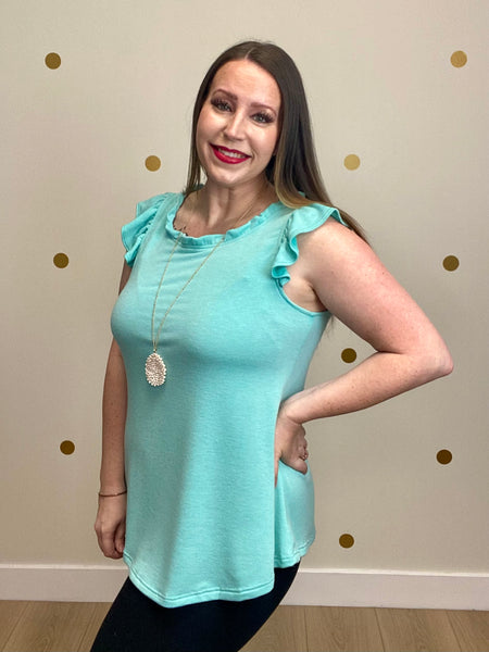 FINAL SALE Mint Ruffle Sleeve Top