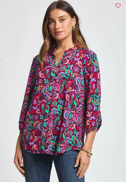 Wine Multi Paisley Print Top