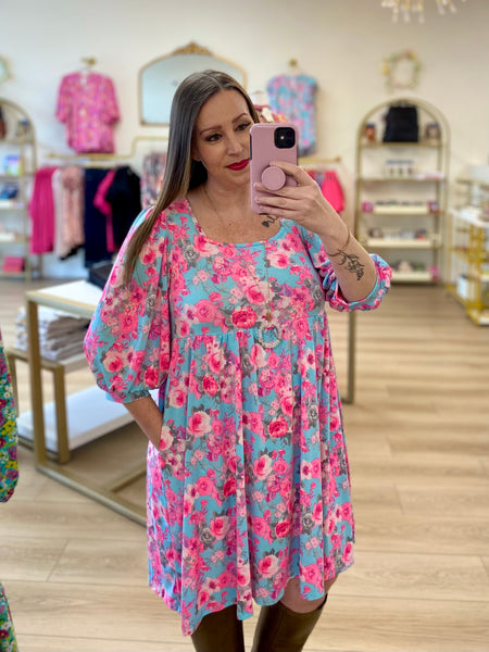 Aqua & Pink Floral Dress