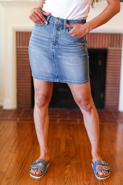 Judy Blue Medium Wash High Rise Tummy Control Denim Skirt - Online Only!