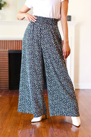 Let's Meet Up Black Animal Print Smocked Waist Palazzo Pants - Online Only!