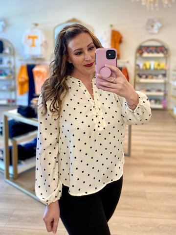 Cream Polka Dot Button Top