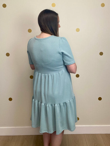 Sage Tiered Ribbed Dress