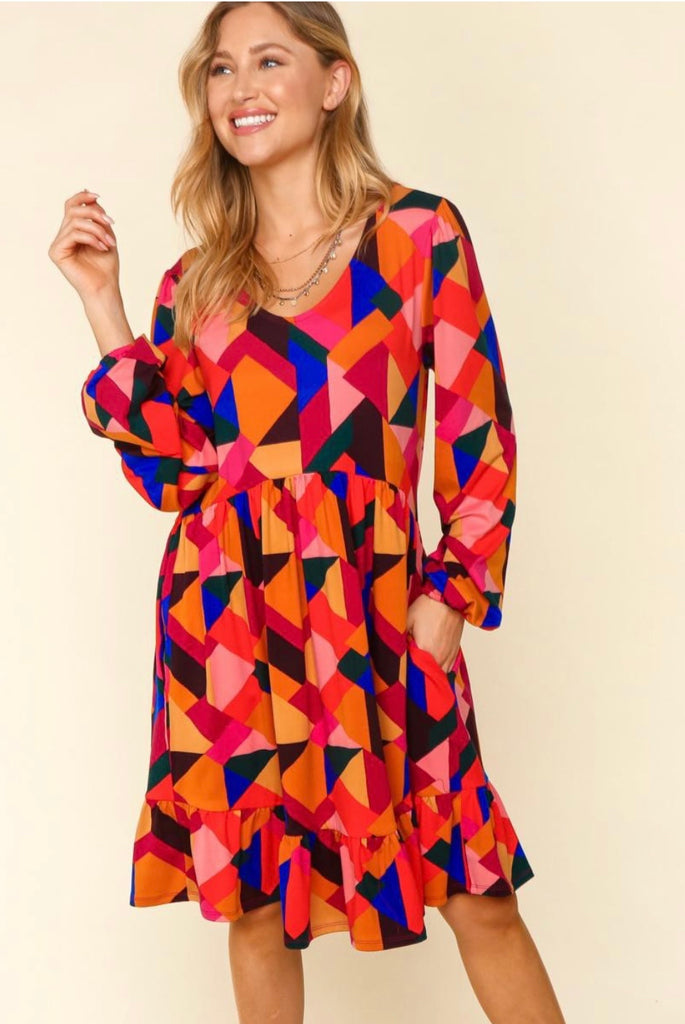 Multicolor Print Pocket Dress