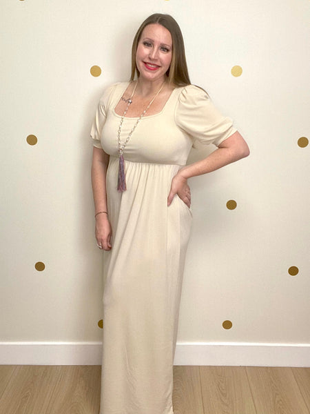 FINAL SALE Taupe Square Neck Maxi Dress