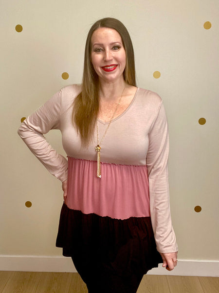 Ivory, Mauve, & Black Tiered Tunic