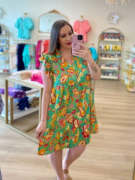 FINAL SALE Umgee Green Paisley Print Dress