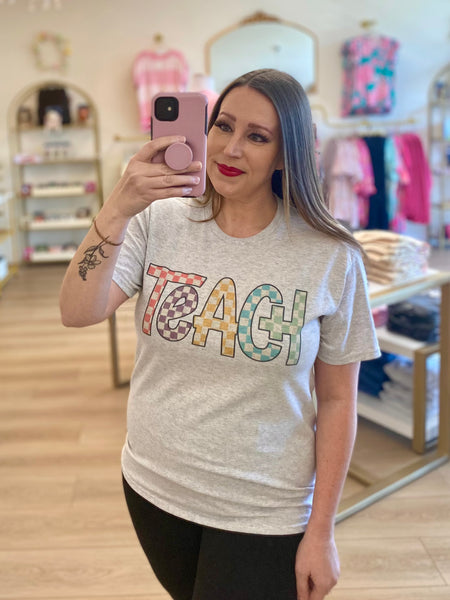 Grey Teach Checkered Tee
