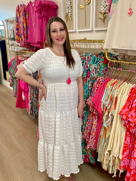 FINAL SALE White Textured Midi Dress